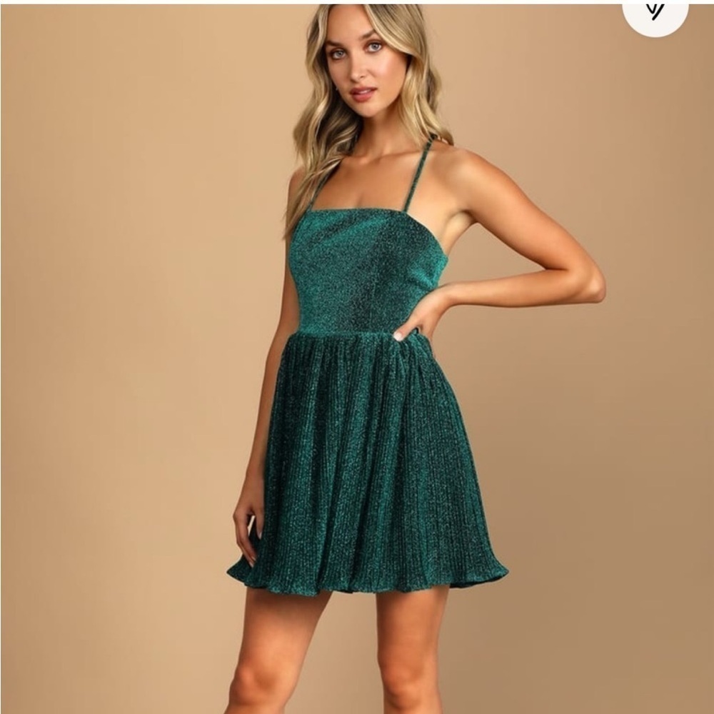 NWT Lulus Party Era Sparkly Lace Up Pleated Dresss